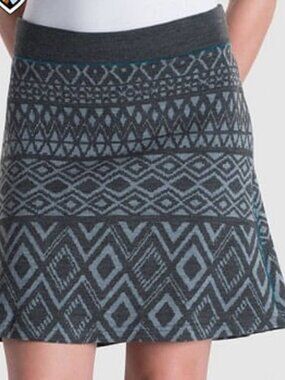 KUHL Women's Adriana Mini Skirt Sz Small Gray Knit Merino Wool Blend Abstract